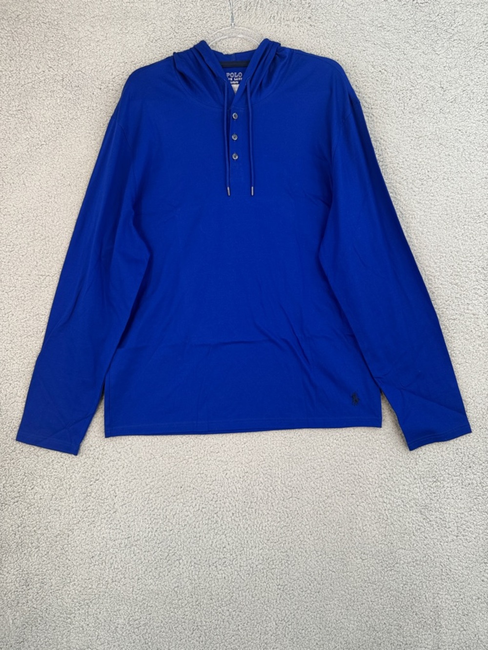 Polo Ralph Lauren Hoodie Men’s Medium Royal Blue Henley Shirt Pullover Stretch